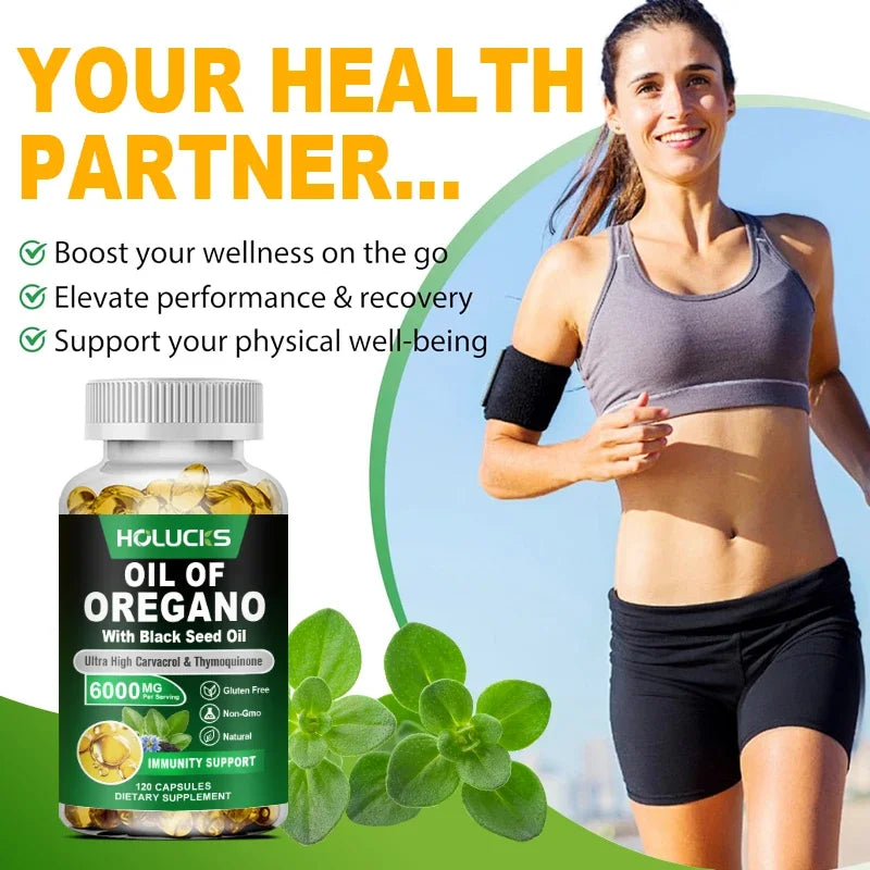 HOLUCKS Oregano Oil Softgels with Black Seed Oil – 60/120ct Herbal Softgel Supplement Qst
