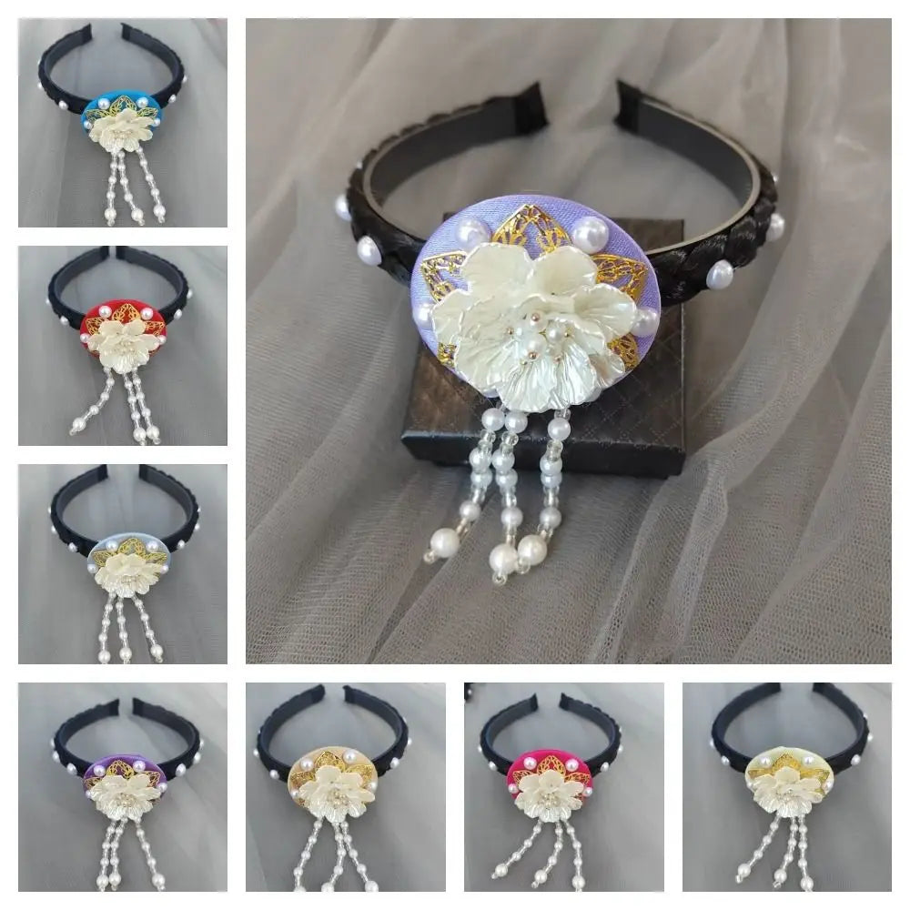 Korean Hanbok Flower Headband – Beaded Pearl Tassel Hairband Beaded Hair Headband Qme