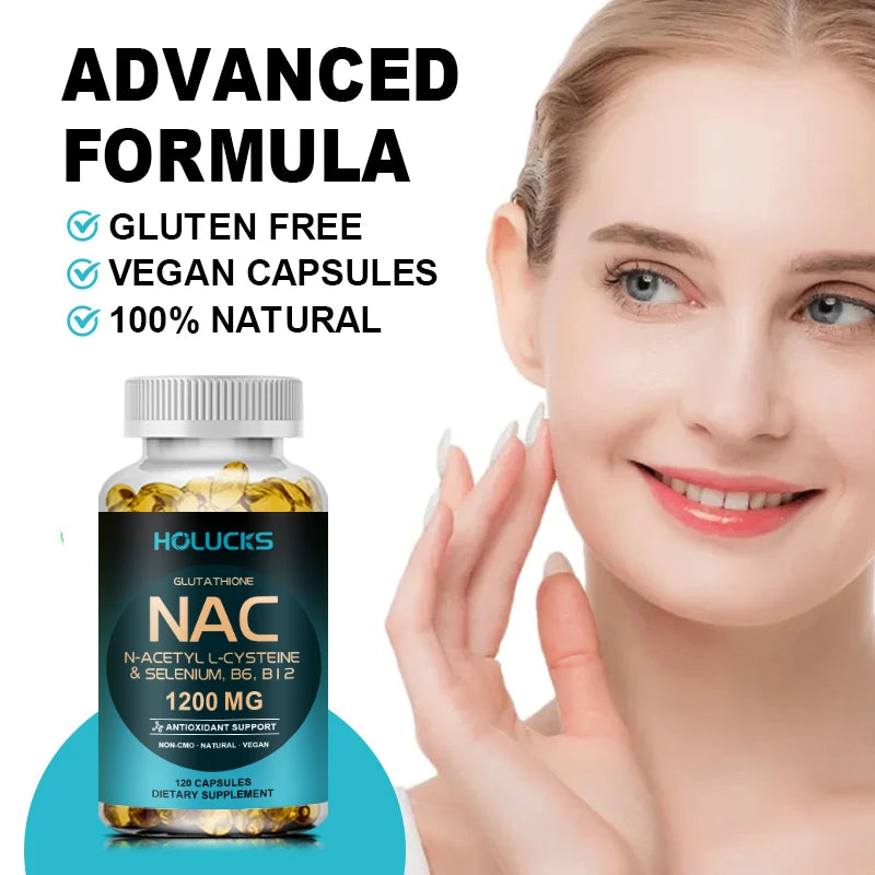 NAC + Glutathione Capsules | Milk Thistle, Selenium – 120ct Dietary Supplement Capsules Qst