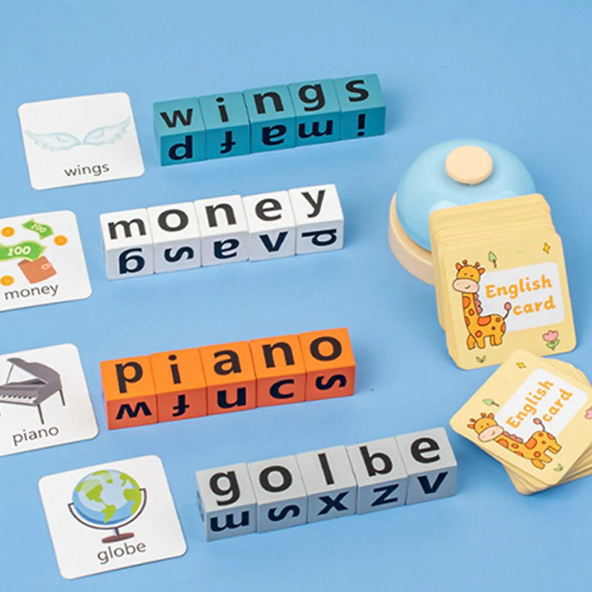 Wood Spelling Blocks Flash Card Letter Matching Game for Kids Educational Learning Toy Qme