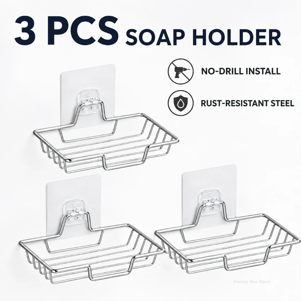 Self-Adhesive Stainless Steel Wall Mounted Soap Dish Drain Rack Wall Mounted Soap Dish Qme