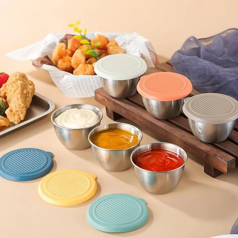 Stainless Steel Dipping Sauce Cup with Lid – BBQ Condiment Bowl Dipping Sauce Cup Qst