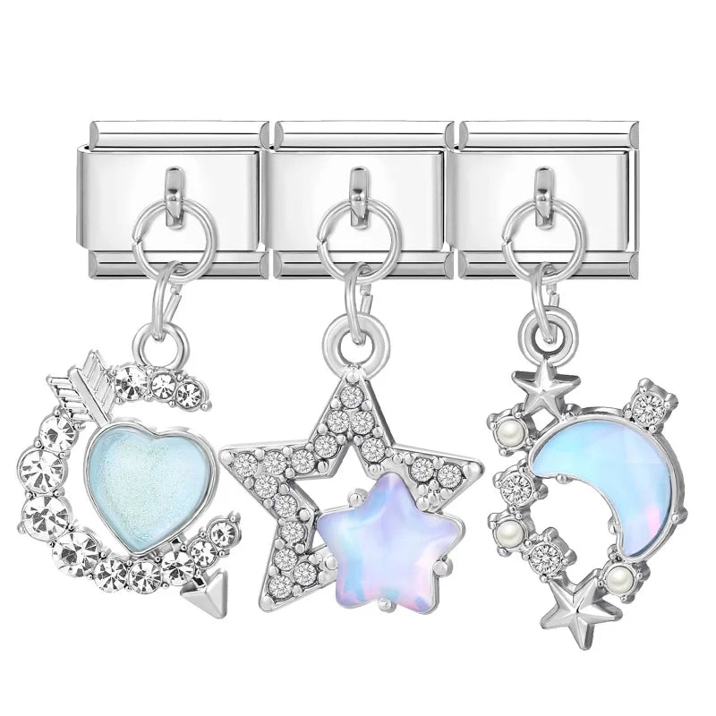 Blue Moon Heart Starfish Italian Charm Links | Modular Bracelet Modular Charm Links Qme Style 2