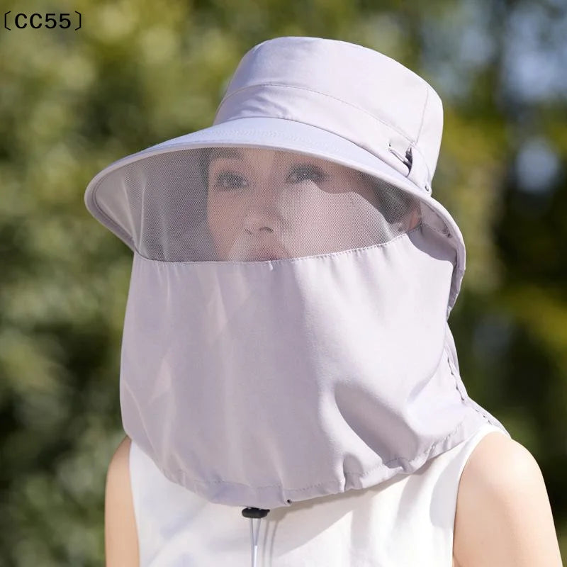 Women's Wide-Brim Fisherman Hat with UV Neck Shawl Cover Wide Brim Sun Hat Qst
