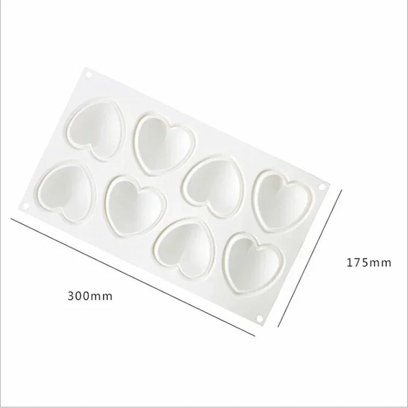 8-Cavity Heart Silicone Mold – Cake, Mousse & Chocolate Silicone Baking Mold Qme