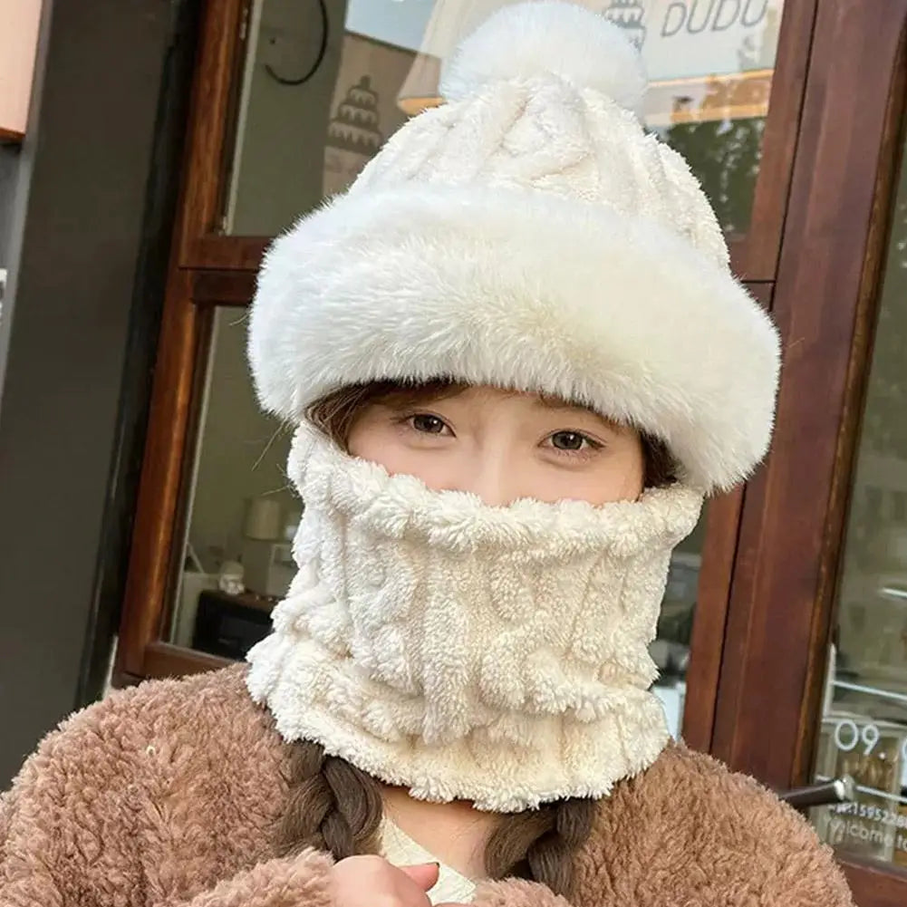 Women's Winter Thickened Scarf Mask with Ear Protection Winter Scarf Mask Qme