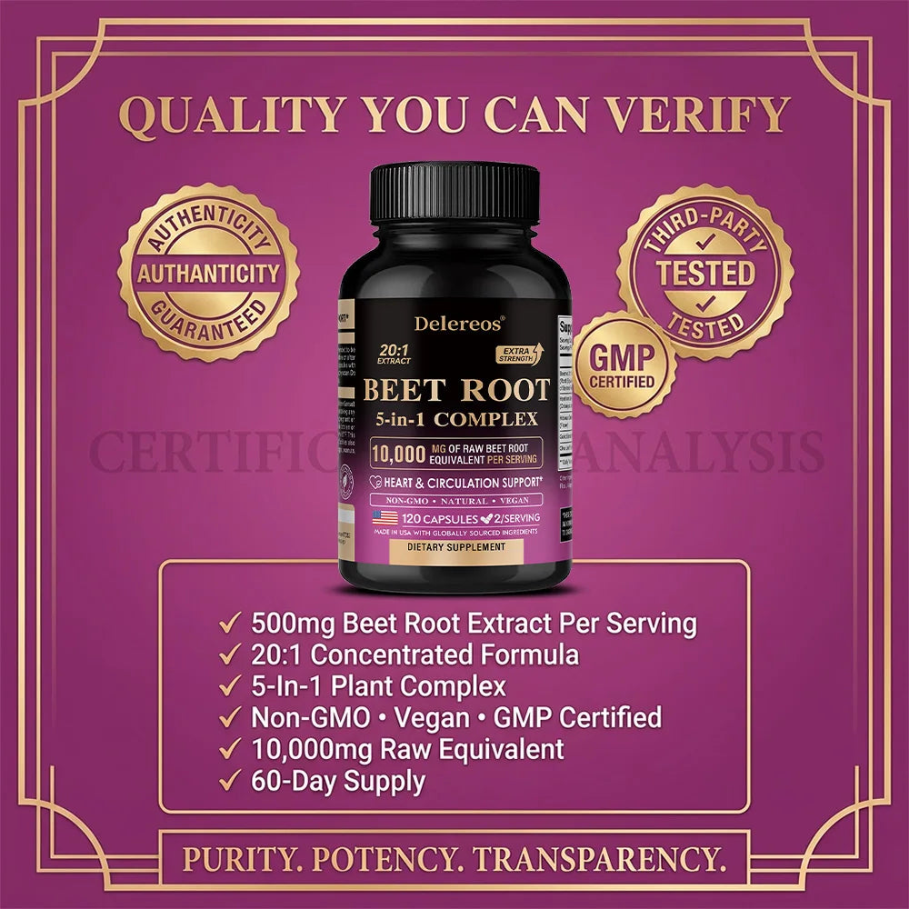 Organic Beetroot Capsules – Heart & Circulation Support Herbal Supplement Qst