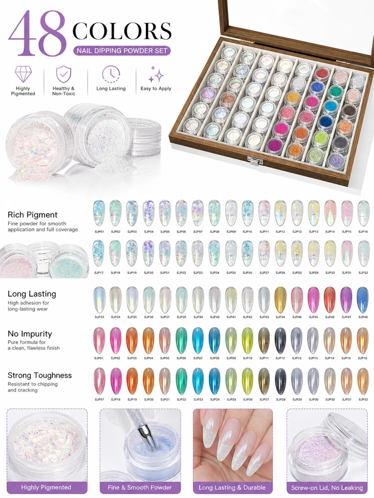 48-Color Aurora Ice-Clear Nail Powder Set with Storage Box Nail Powder Set Qme