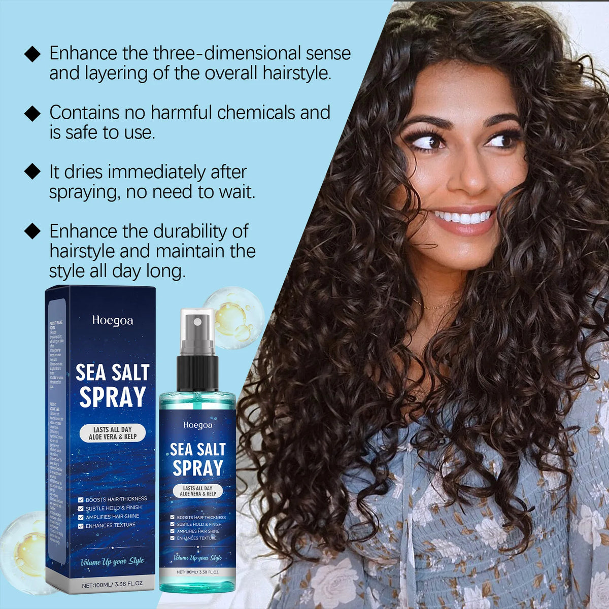 Hoegoa Sea Salt Curl Spray – Texture & Wave Styling Cream 100ml Curl Enhancing Spray Qst