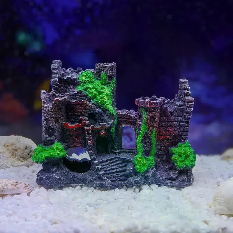 Resin Castle Aquarium Ornament | Fish Tank Rockery Decor Aquarium Ornament Qme