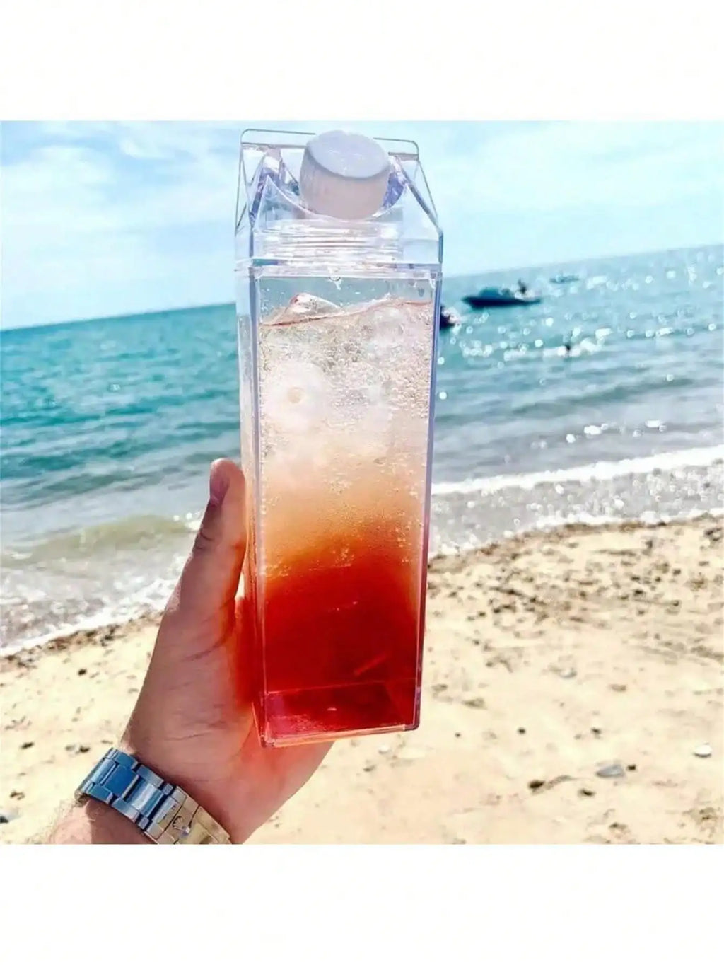 Milk Box Shaped Water Bottle | Large Capacity Transparent Novelty Water Bottle Qme