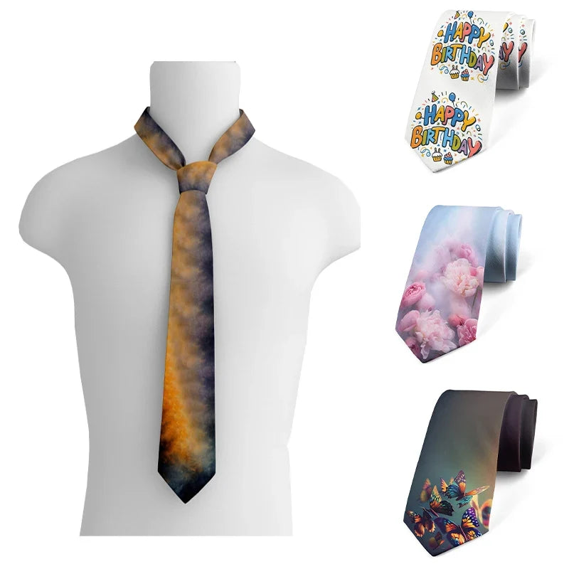 Butterfly Galaxy Print Necktie – Fun Unisex Polyester Tie Novelty Print Necktie Qme