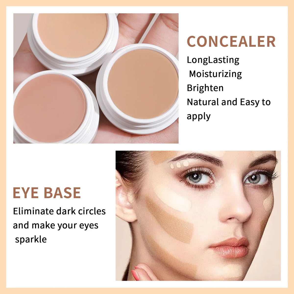 Qme Hydrating Concealer – Full Coverage Makeup, 3 Shades Face Concealer Qme
