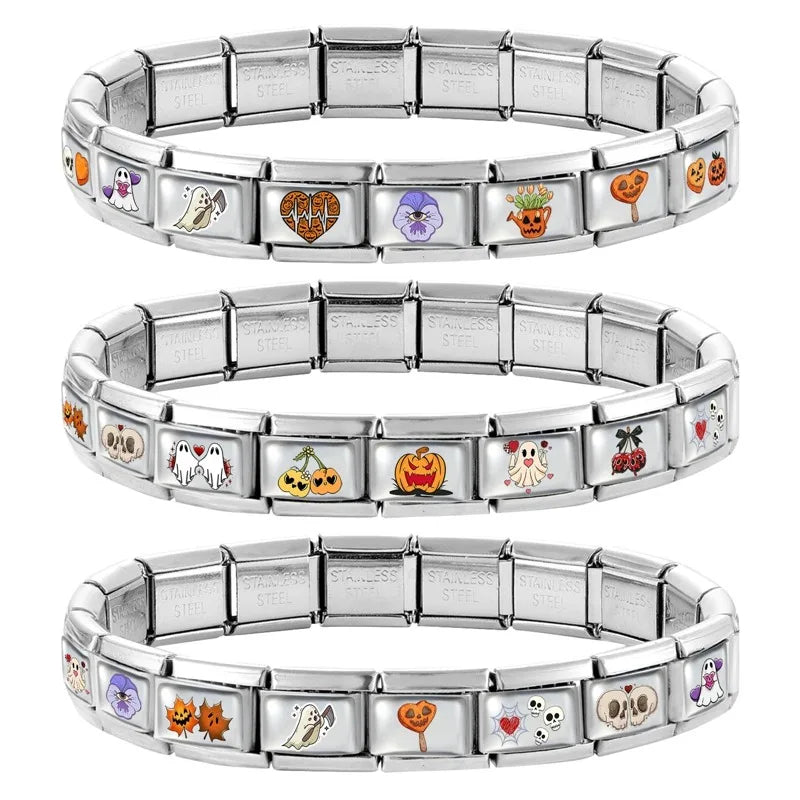 Halloween Italian Charm Links – Pumpkin Ghost Bow, 32 Colors Italian Charm Links Qme