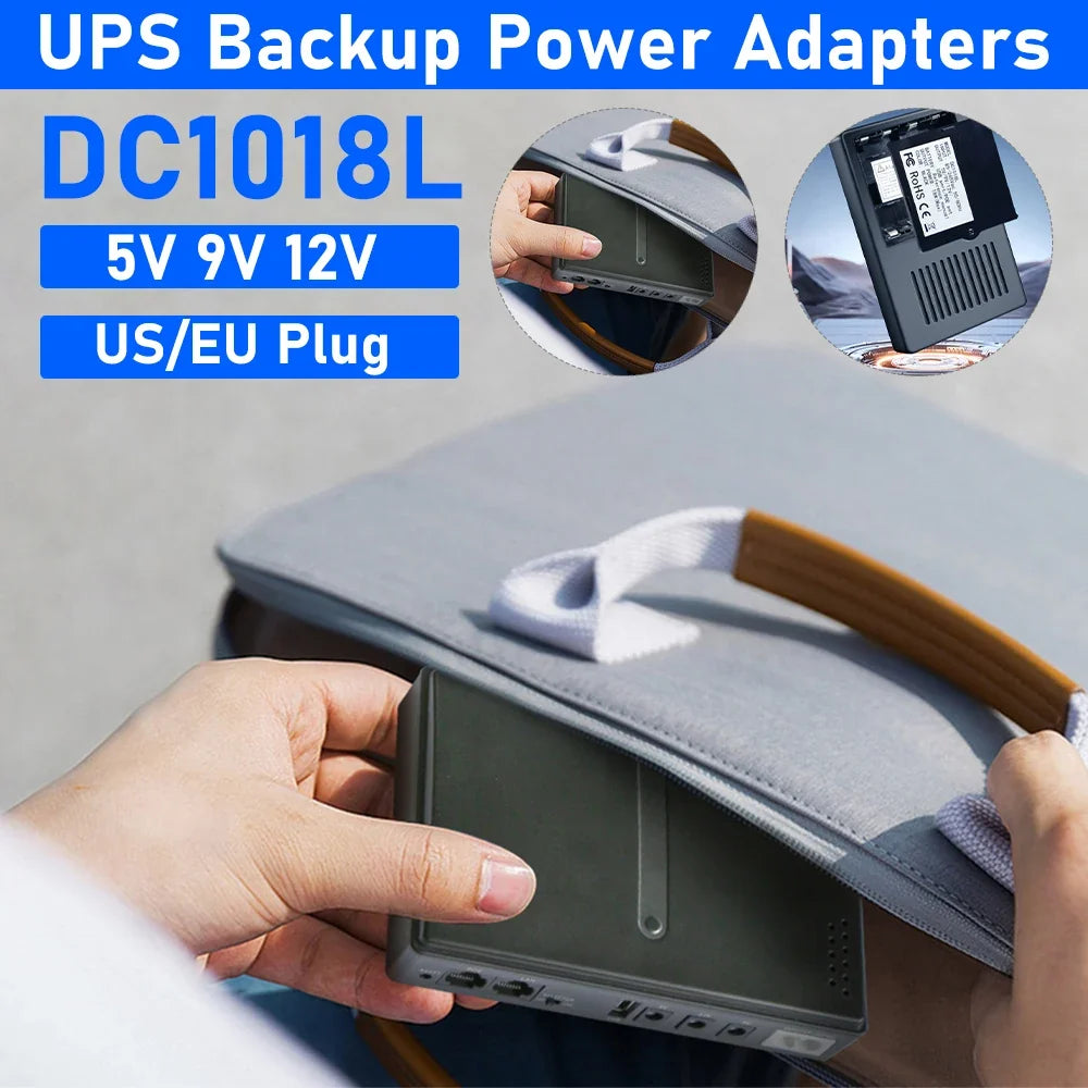 DC1018L Mini Portable UPS 10400mAh Backup Power 5V 9V 12V Mini UPS Power Supply Qme
