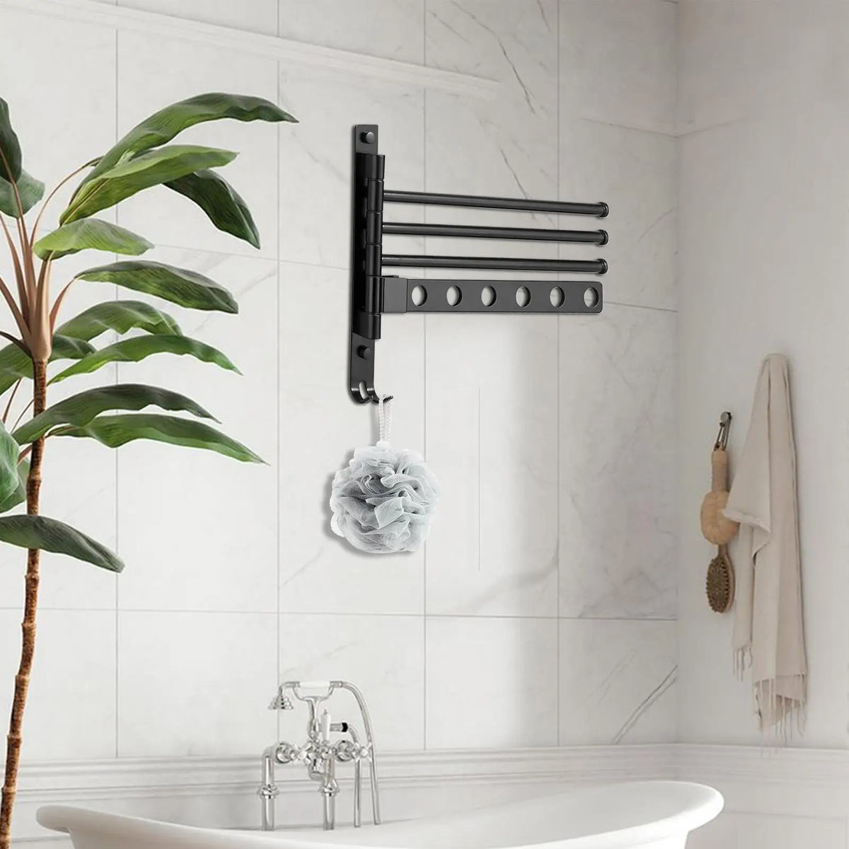 4-Arm Swivel Wall Mount Towel Rack – Bathroom Organizer Wall Mount Towel Rack Qme