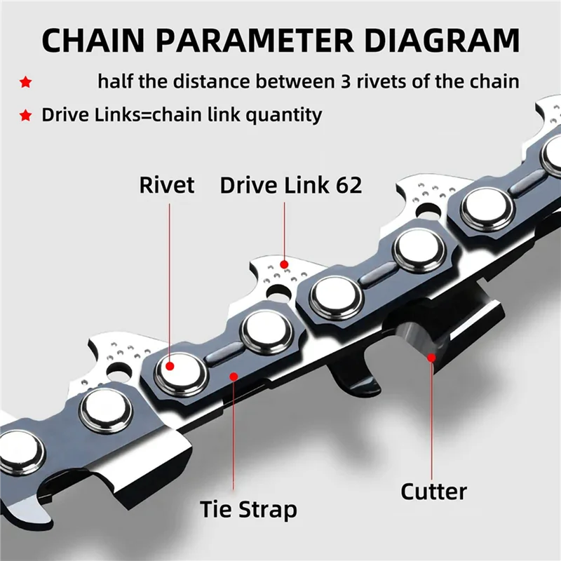 18-Inch Chainsaw Chain 62 Drive Links 3/8" Pitch Low Kickback Chainsaw Chain Qme
