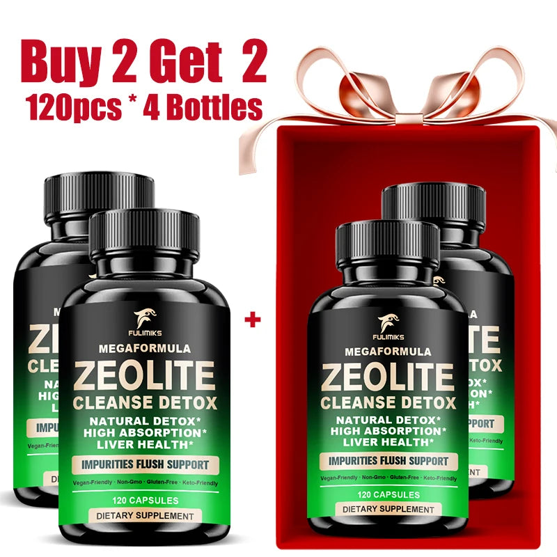 Pure Zeolite Detox Capsules – Non-GMO Cleanse & Clarity Detox Supplement Qst 120pcs-4 Bottles