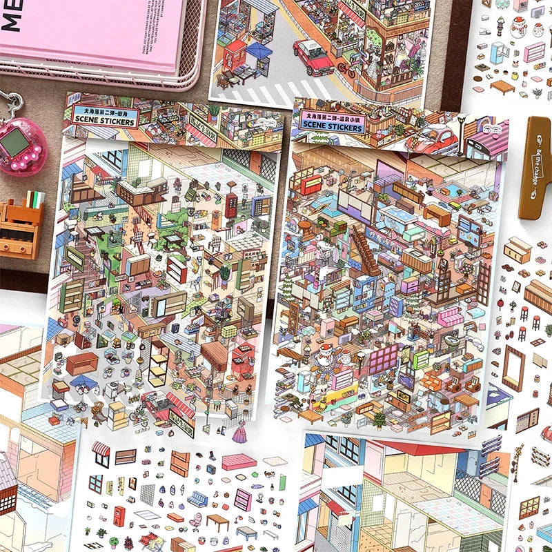 3D Street Scene DIY Greeting Card – Pop-Up Sticker Set DIY Greeting Card Kit Qme 2 bags