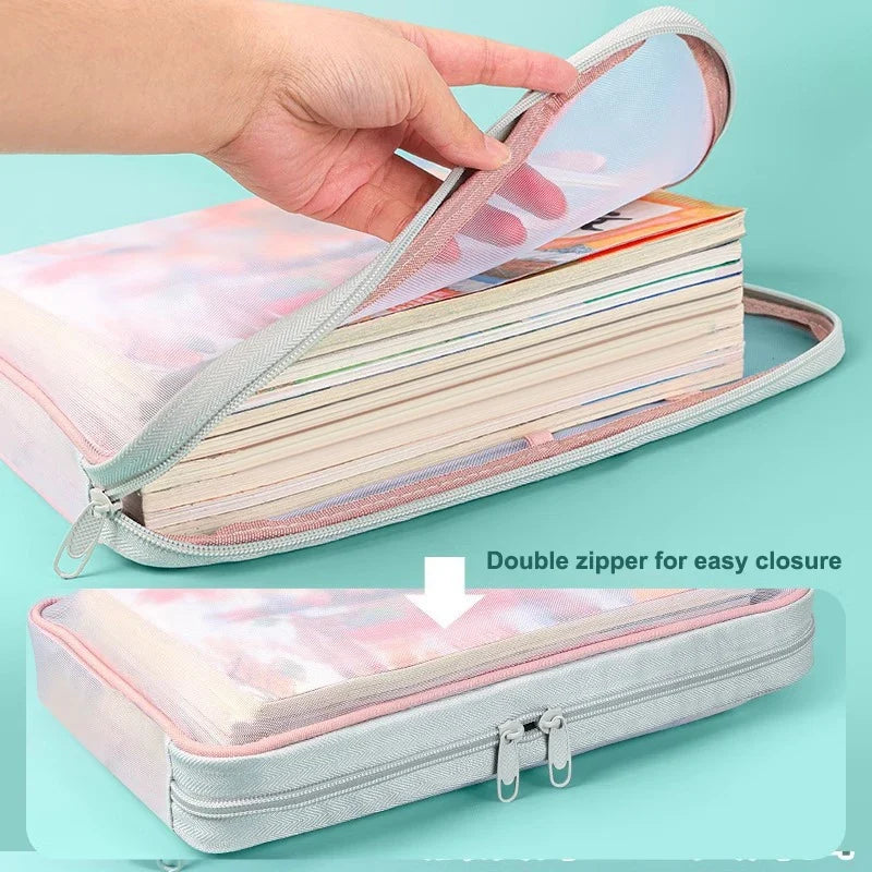 A4 Double-Layer Mesh Zipper Bag – Large Capacity Organizer Stationery Organizer Bag Qme