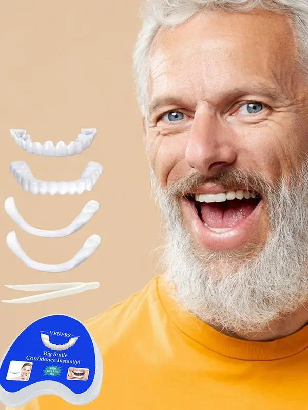 Snap-On Temporary Teeth Veneers Kit | Upper & Lower Denture Cosmetic Teeth Veneers Qme