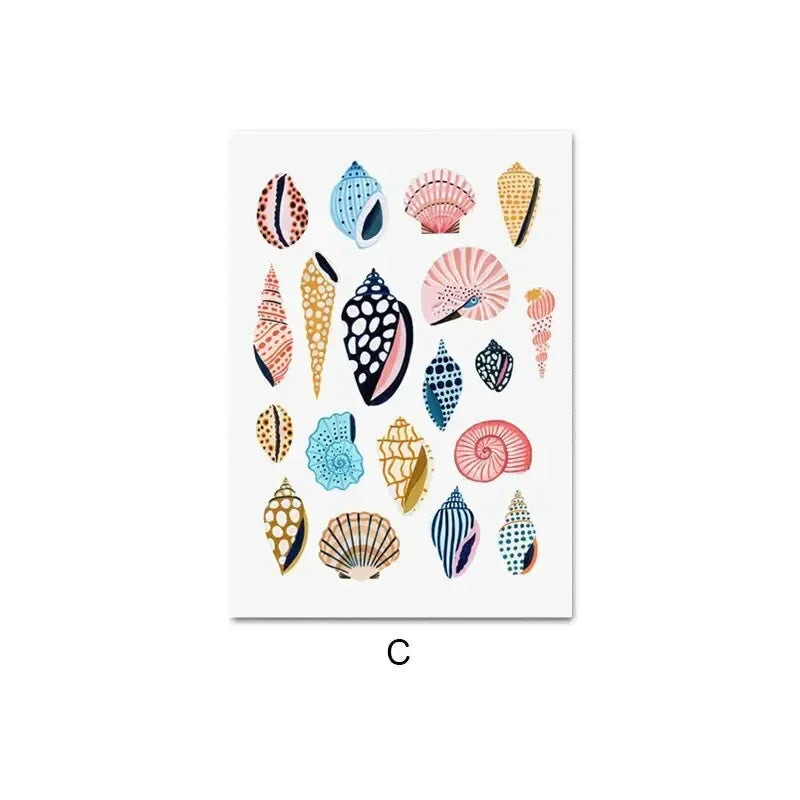 Nordic Ocean Sea Creatures Canvas Wall Art – Whale Starfish Print Canvas Wall Art Qst P6 20x30cm Unframed