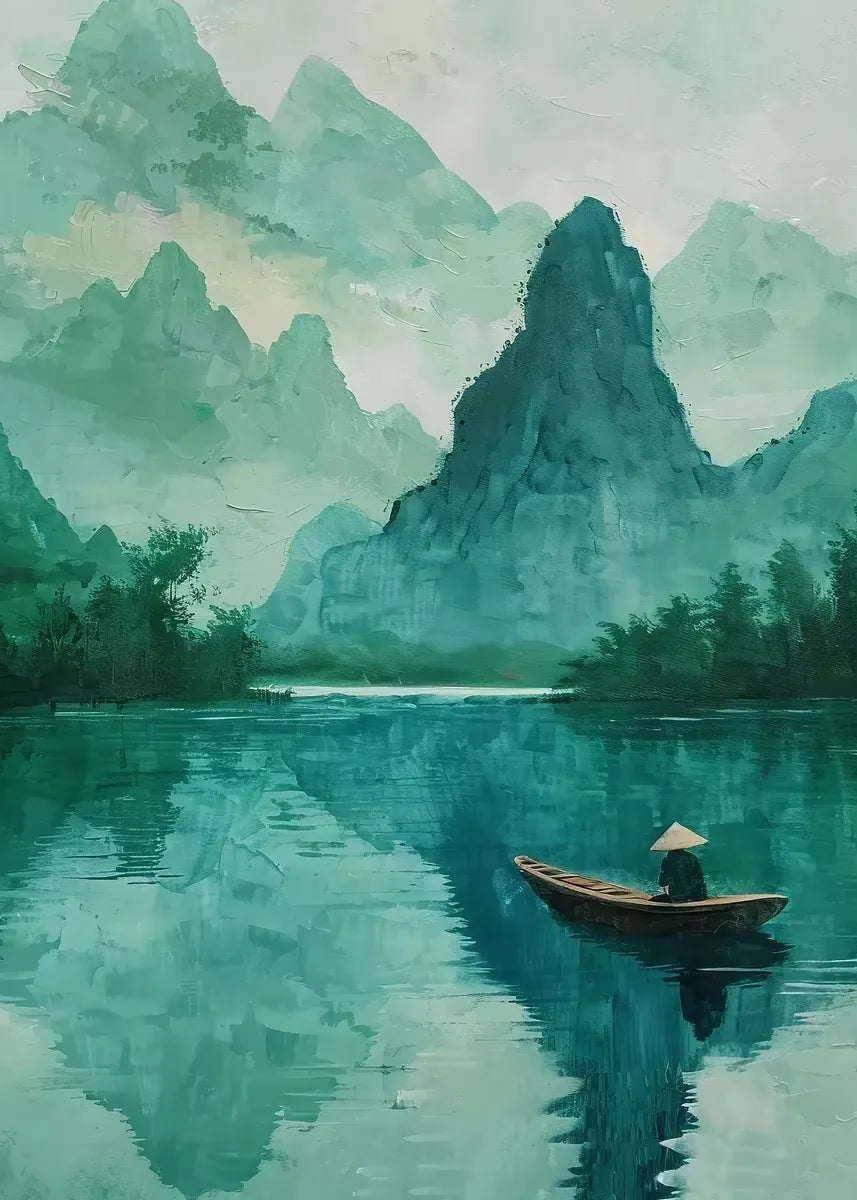 Watercolor Landscape Canvas Print – Mountain Forest Lake Wall Art Canvas Wall Art Qst SKU-08 50x70cm Unframed