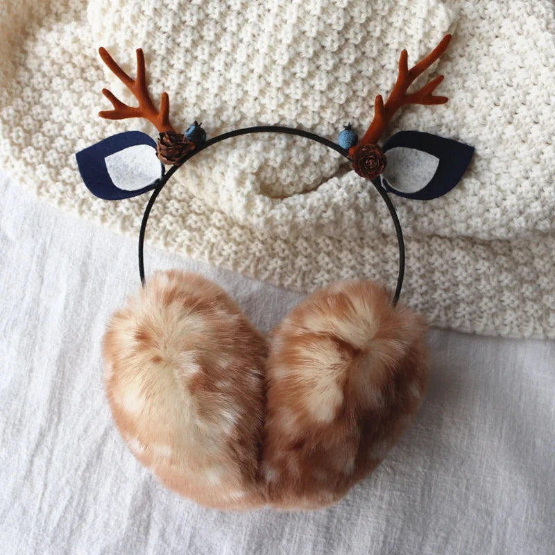 Cute Mori Deer Full Finger Winter Plush Gloves | Viscose Winter Plush Gloves Qme