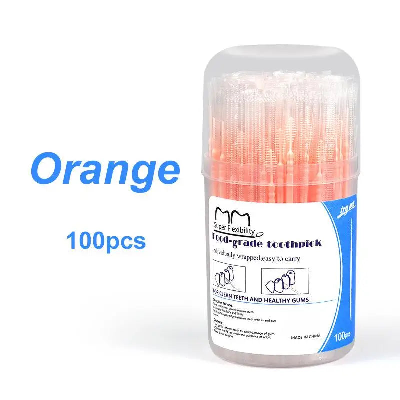 Double-Ended Interdental Brush Toothpicks – 100pcs Box | Qme Interdental Brush Picks Qme Orange