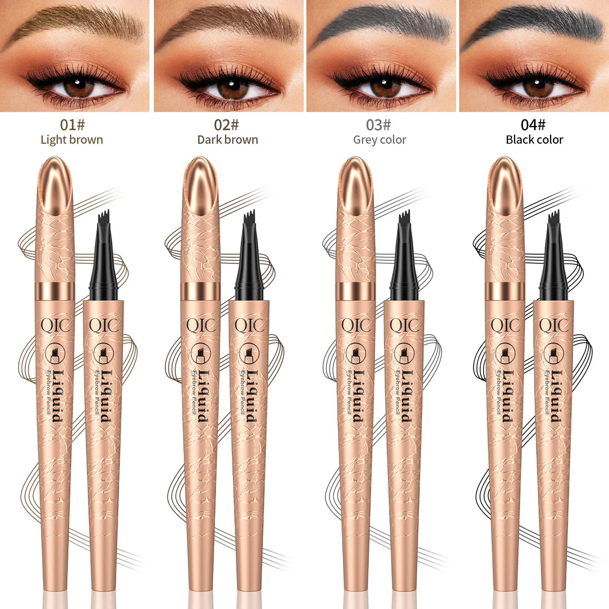 4-Tip Waterproof Liquid Eyebrow Pen – Long-Lasting Brow Makeup Liquid Eyebrow Pen Qme