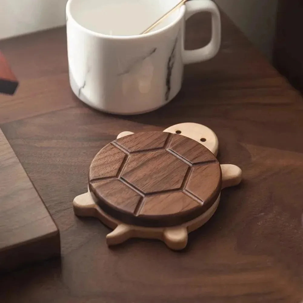 Cute Turtle Wood Tea Coaster | Bamboo Heat-Resistant Mat Drink Coaster Qme