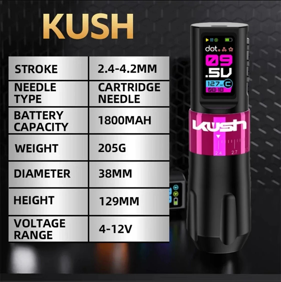 YRYTAT KUSH Wireless Tattoo Pen Machine | 7 Stroke 1800mAh Wireless Tattoo Machine Qme