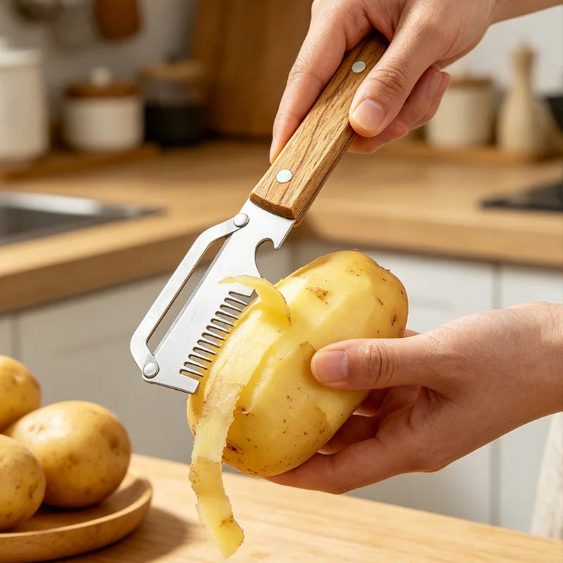 3-in-1 Stainless Steel Peeler Slicer Shredder for Fruits & Veg Kitchen Peeler Tool Qst