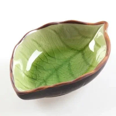 Ceramic Leaf Saucer Ice Crack Glaze | Soy Sauce Dish Ceramic Condiment Dish Qme Green