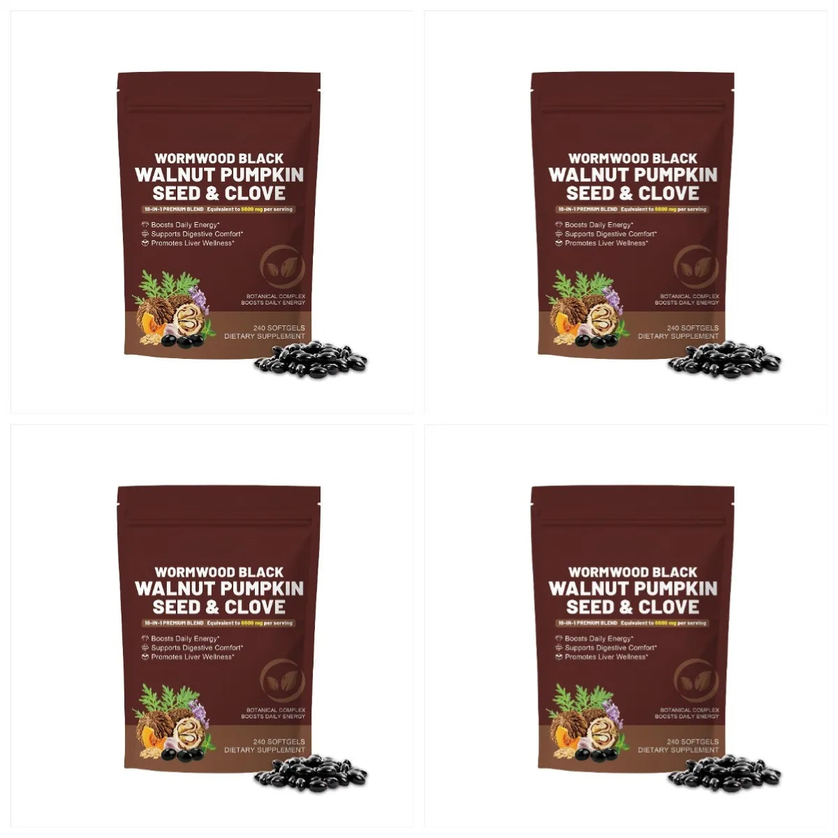 Wormwood Black Walnut Clove 18-in-1 Softgels 240ct Herbal Softgels Qst 4 bags
