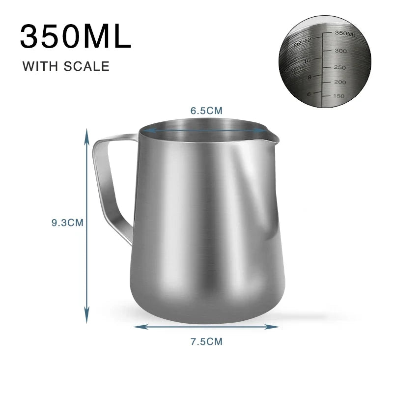 Stainless Steel Milk Frothing Pitcher – Espresso & Latte Art Milk Frothing Pitcher Qme 350ml with scale