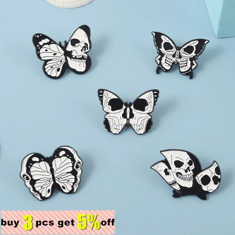 Skeleton Butterfly Enamel Pin – Gothic Skull Lapel Badge Enamel Lapel Pin Qme