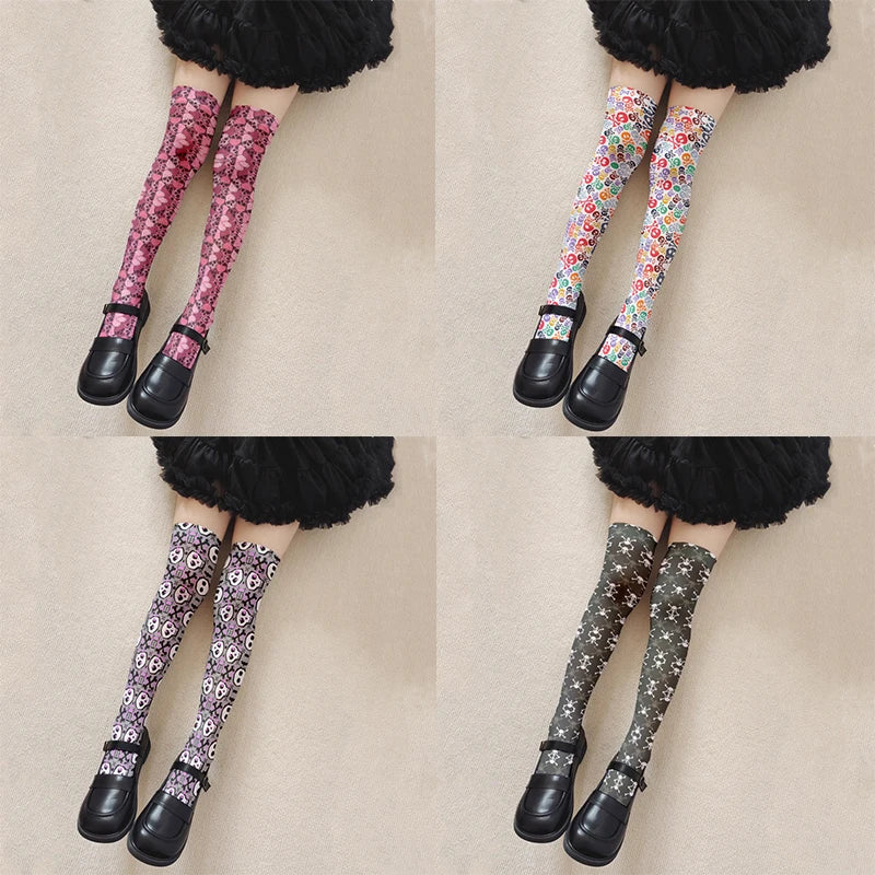 Skull Print Women's Long Stockings | Novelty Hosiery Novelty Print Stockings Qme