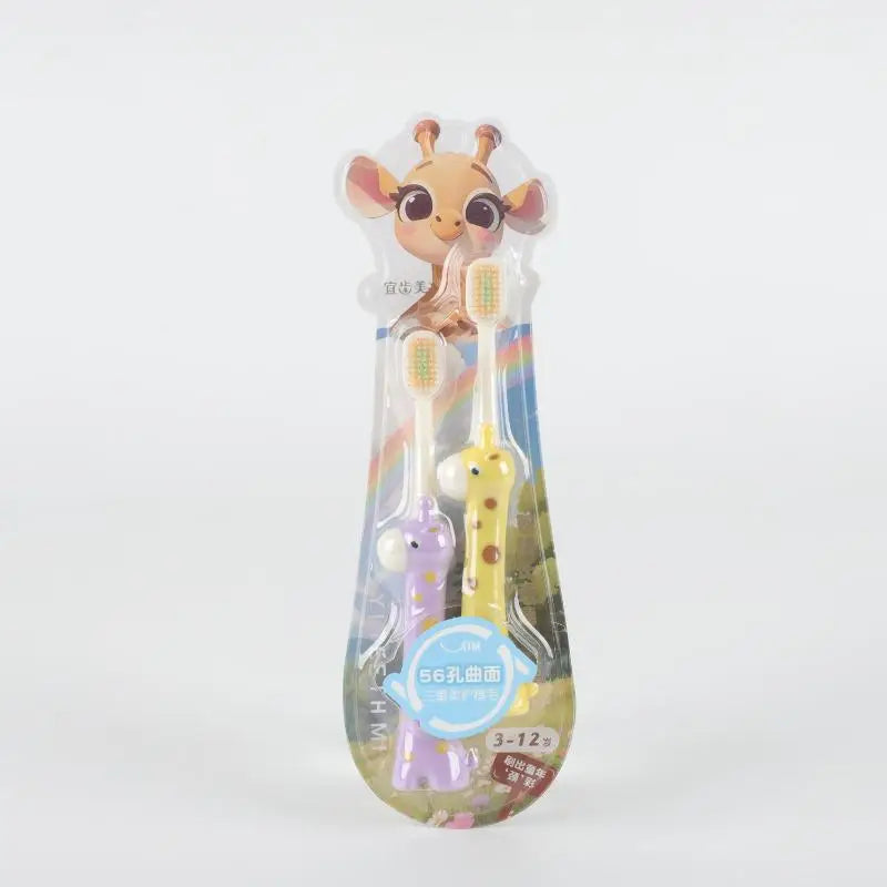 2-Pack Giraffe Kids Toothbrush – Soft Bristles, Ages 3–12 Kids Toothbrush Qst Yellow Purple