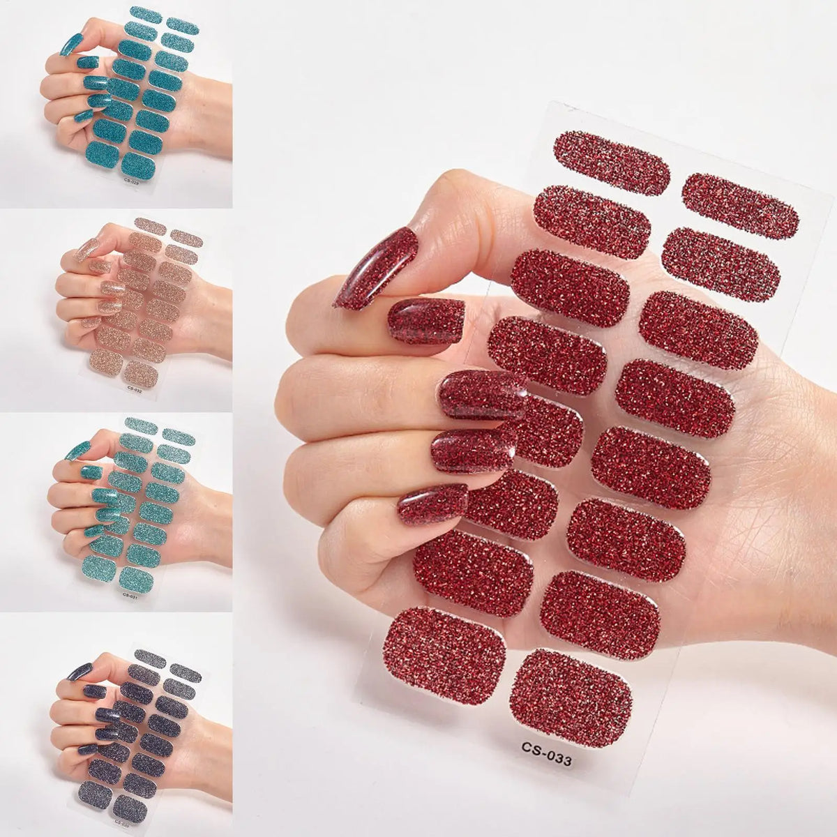 Glitter Full Cover Nail Polish Strips – 16 Tips, 5 Colors Nail Polish Strips Qme