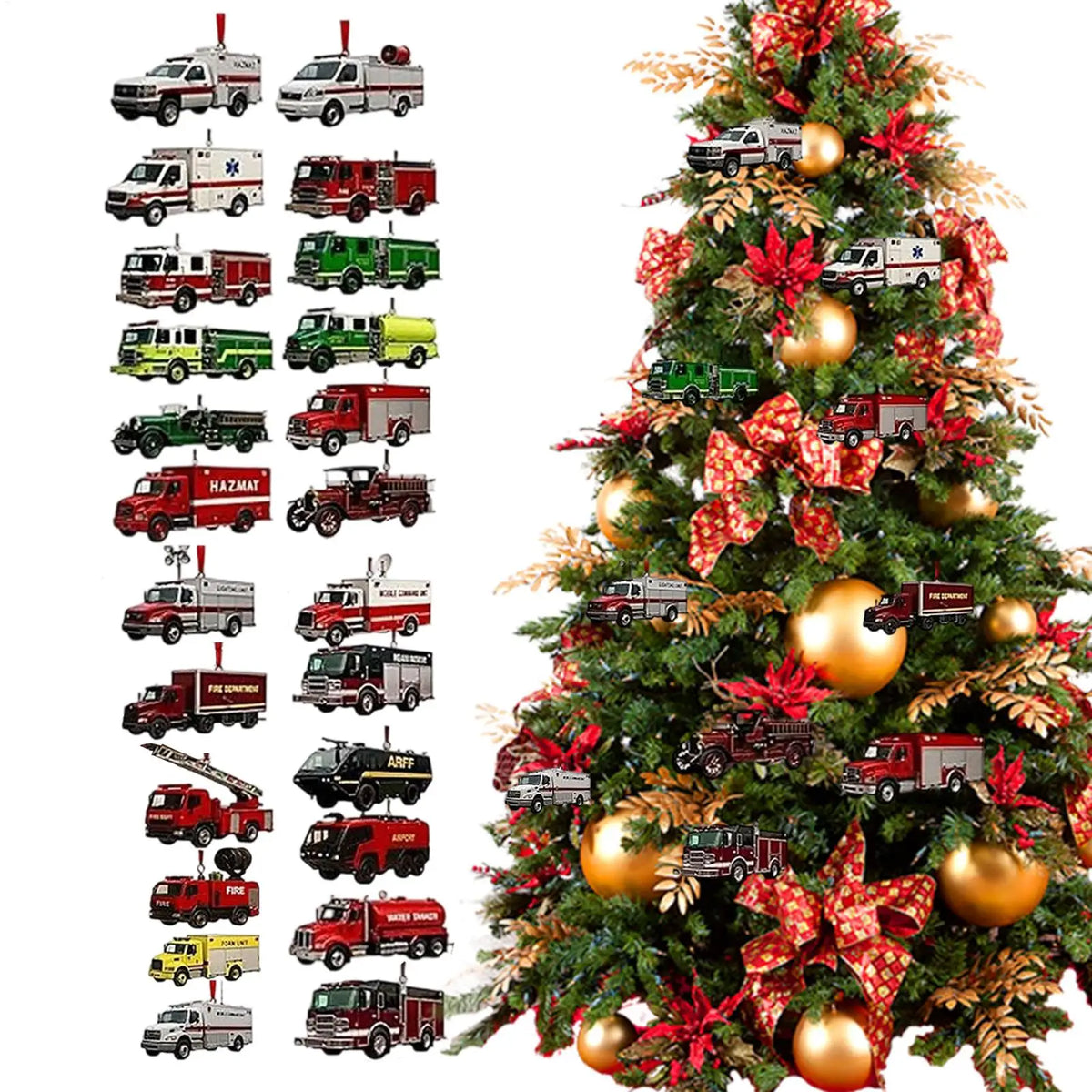 Fire Truck Advent Calendar – 24 Christmas Countdown Ornaments Christmas Advent Calendar Qme