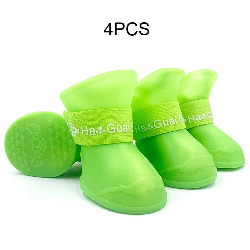 Waterproof Silicone Dog Rain Boots | Anti-Slip Pet Shoes Dog Rain Boots Qme Green L