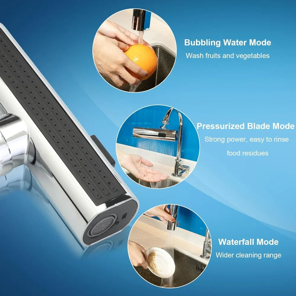 3-Mode Waterfall Faucet Aerator | 360° Swivel Splash-Proof Faucet Aerator Qme