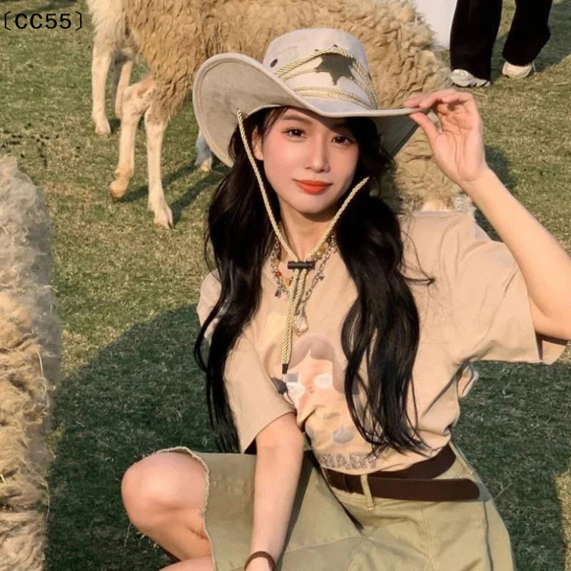 Western Cowboy Hat Wide Brim Star Rope – Coffee Brown 56-58cm Western Cowboy Hat Qst