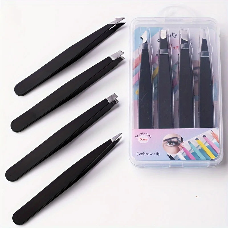 Stainless Steel Slanted Eyebrow Tweezer | Precision Brow Tool Eyebrow Tweezer Qme Black