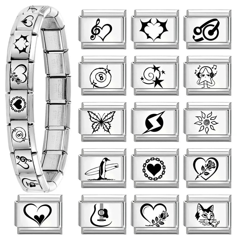 Laser Engraving Lightning Heart No. 8 Ball Italian Charm Italian Bracelet Charm Qme