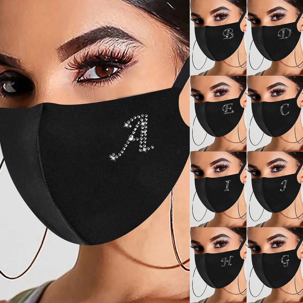 Rhinestone Letter Ice Silk Face Mask – Reusable & Washable Reusable Face Mask Qme