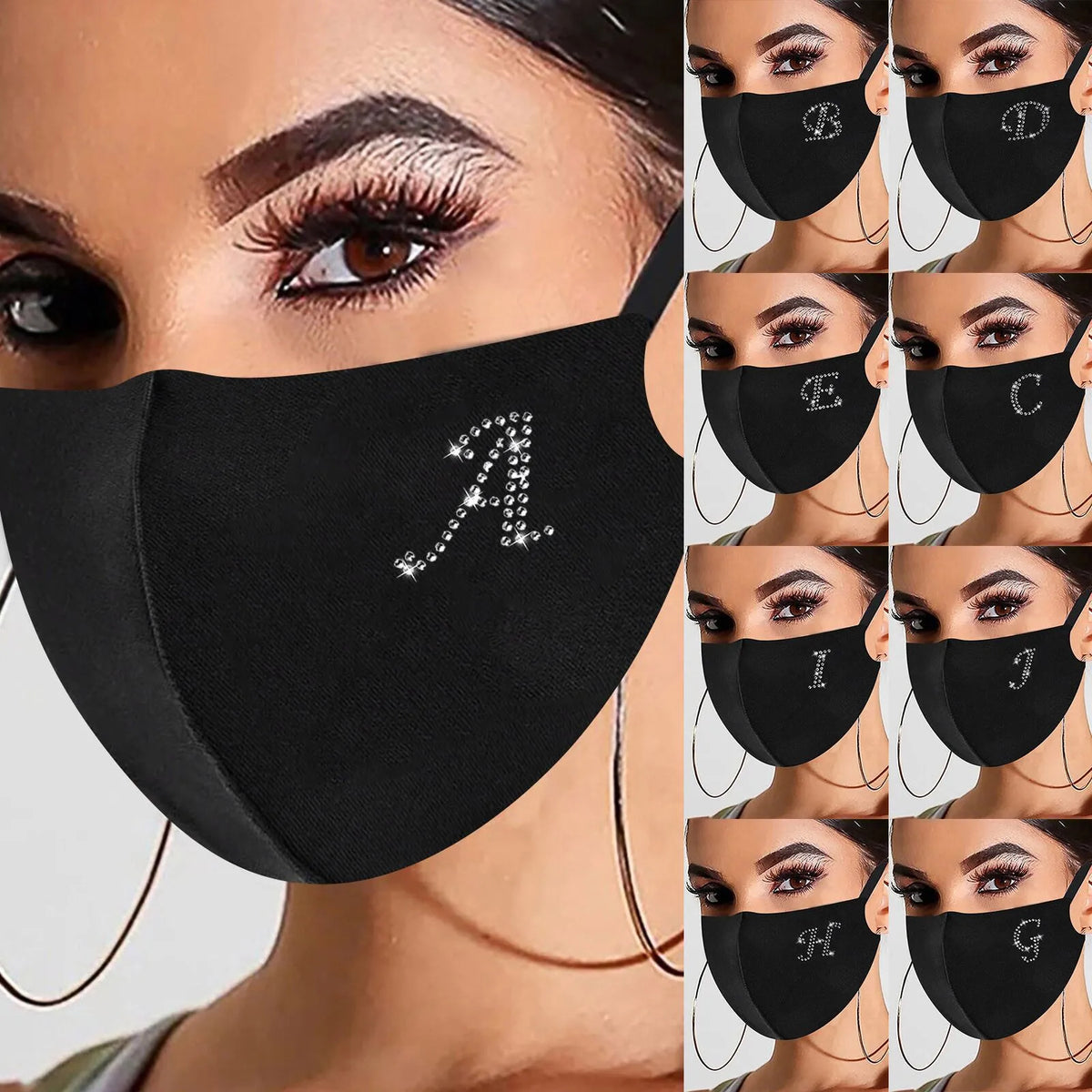 Rhinestone Letter Ice Silk Face Mask – Reusable & Washable Reusable Face Mask Qme