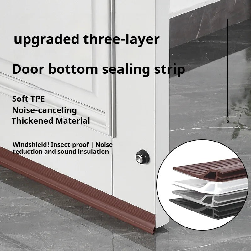 TPE Door Bottom Gap Sealing Strip Self-Adhesive 3-Layer 1M Door Weather Stripping Qme