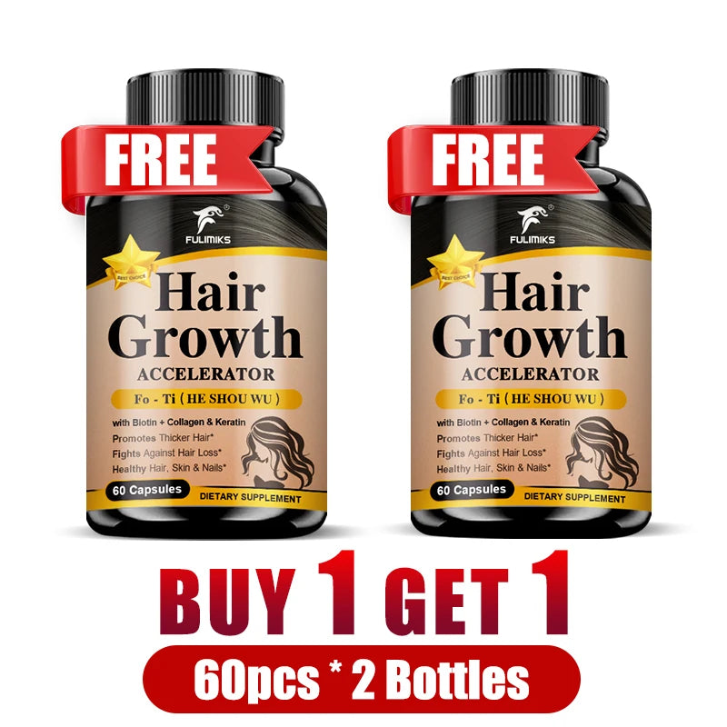 Hair Growth Supplement Capsules – Fo-Ti Root & Ginger Extract Hair Growth Supplement Qst 2 Bottles-60pcs
